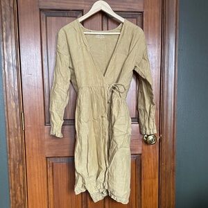 Simply Grey Linen Long Sleeve Wrap Dress